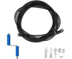 Gemsaya 2 x spiralė vamzdžių valymui, 10 m x 12 mm skersmens spiralinis kanalizacijos valiklis, daugiafunkcinis vamzdžių valymo velenas su elektriniais ir rankiniais adapteriais, vamzdžių valiklis su kanalizacijos valikliu, pjovimo galvutė