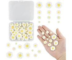 Generic 56 dalių mini ramunių dekoracijų rinkinys su dėžute, ramunių dekoratyvinės tortų dekoracijos, mažos dervos ramunės rankdarbiams, skirtos "pasidaryk pats" rankdarbiams, vakarėliams, namams