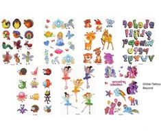 Generic 7 lapai laikinos vaikų tatuiruotės gyvūnų tatuiruotės fėjų tatuiruotės princesių tatuiruotės vienaragio tatuiruotės su blizgučiais 7