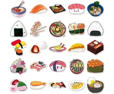 Generic Sushi lipdukai ration, 50 vnt. rinkinys, skirtas riedlentėms, grafiti, motociklams, dviračiams, snieglentėms, bagažui, nešiojamam kompiuteriui, automobiliui, lagaminui vaikams ir paaugliams, vandeniui atsparūs vinilo lipdukai