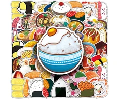 Generic Sushi lipdukai ration, 50 vnt. rinkinys, skirtas riedlentėms, grafiti, motociklams, dviračiams, snieglentėms, bagažui, nešiojamam kompiuteriui, automobiliui, lagaminui vaikams ir paaugliams, vandeniui atsparūs vinilo lipdukai