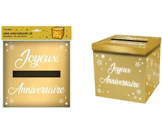 Générique taupyklė urna aukso spalvos metallic happy birthday 20cm (x1)