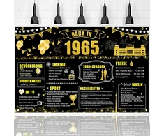 Generisch 60-ojo gimtadienio vakarėlio dekoracijų baneris, skirtas 1965 metų gimtadienio plakatui, didelis fonas vyrams ir moterims 60-ajam gimtadieniui (juodas Gold-1965)
