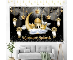 Generisch Ramadano dekoracija, ramadan mubarak fono reklaminis skydelis, ypač didelis ramadano reklaminis skydelis, auksinės žvaigždės mėnulio ramadano dekoracija, eid dekoracijos reklaminis skydelis musulmonų islamo vakarėliui ramadano dekoracija (180 x 110 cm)
