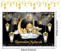 Generisch Ramadano dekoracija, ramadan mubarak fono reklaminis skydelis, ypač didelis ramadano reklaminis skydelis, auksinės žvaigždės mėnulio ramadano dekoracija, eid dekoracijos reklaminis skydelis musulmonų islamo vakarėliui ramadano dekoracija (180 x 110 cm)