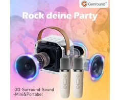 Genround karaoke aparatas su 2 mikrofonais, bluetooth garsiakalbis su vokalo pašalinimu, 3 led apšvietimo režimai, balso keitimas, bluetooth mikrofonas vaikams, suaugusiems, berniukams, mergaitėms (smėlio spalvos)