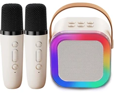 Genround karaoke aparatas su 2 mikrofonais, bluetooth garsiakalbis su vokalo pašalinimu, 3 led apšvietimo režimai, balso keitimas, bluetooth mikrofonas vaikams, suaugusiems, berniukams, mergaitėms (smėlio spalvos)