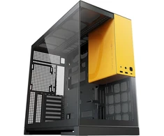 Geometric Future M5 tempered glass mid tower, E-atx/atx žaidimų kompiuterio korpusas, 1.2 mm plienas, type-c, įrankių nereikalaujantys paneliai, palaiko 420/360 radiatorių, dviguba kamera, juodas/geltonas, Geo-m5-by