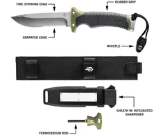 Gerber išgyvenimo peilis su daliniu dantytu ašmeniu, ultimate survival fixed, ašmenų ilgis: 12 cm, nerūdijantis plienas, 30-001830