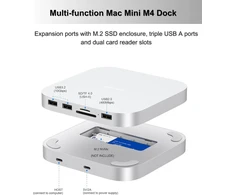 Gewokliy Mac Mini M4 dokas, aliumininis Mac Mini šakotuvas ir stovas, skirtas Mac Mini M4 ir M4 Pro 2024 su M.2 Nvme Ssd dėklu, dvigubi Usb-a 10gbps, Sd/tf kortelių skaitytuvai, Usb 2.0 │mac Mini priedai