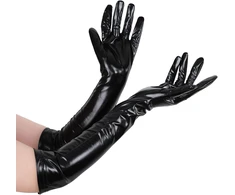 Geyoga ilgi moteriški pirštinės wetlook pirštinės elastingos blizgios operinės pirštinės elegantiškos vakarinės pirštinės 50 cm, juodos