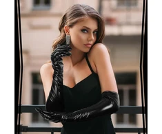 Geyoga ilgi moteriški pirštinės wetlook pirštinės elastingos blizgios operinės pirštinės elegantiškos vakarinės pirštinės 50 cm, juodos
