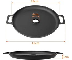 Gftime 35 cm skersmens ketaus ugnies plokštė, grilio plokštė planča su nešimo rankena ir apsauga nuo lašėjimo raketinei krosnelei, dujiniam griliui, virdulio griliui, grilio plokštė stovyklavimui, sodui, laukui