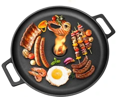 Gftime 35 cm skersmens ketaus ugnies plokštė, grilio plokštė planča su nešimo rankena ir apsauga nuo lašėjimo raketinei krosnelei, dujiniam griliui, virdulio griliui, grilio plokštė stovyklavimui, sodui, laukui