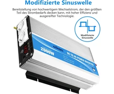 Giandel galios keitiklis 2000 w 12 v į 230 v įtampos keitiklis su nuotoliniu valdymu ir led ekranu, 2 ac lizdai ir usb jungtis kemperiams, sunkvežimiams, automobiliams