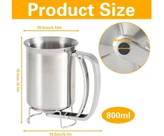 Gibohom tešlos semtuvėlis, 800 ml, nerūdijantis plienas, tešlos dozatorius, skirtas blynų desertams, keksiukams, rankinis plastikinis tešlos dozatorius, tešlos dozatorius