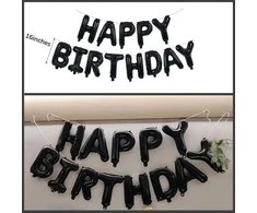 Gimtadienio dekoracija juoda sidabrinė "happy Birthday" girlianda balionai juoda dekoracija gimtadienio vyrui gimtadienio dekoracija
