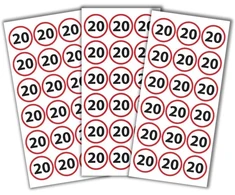Gimtadienio lipdukai 20 metų | 54 vnt. pakuotė | Apvalūs gimtadienio lipdukai "pasidaryk pats"