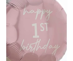Ginger Ray rožinis apvalus folinis balionas "happy 1st Birthday" vakarėlio dekoracija, 18 colių
