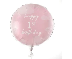Ginger Ray rožinis apvalus folinis balionas "happy 1st Birthday" vakarėlio dekoracija, 18 colių