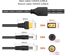 Gintooyun Xt60 į Dc5521 ir Dc7909 Y skirstytuvo adapterio kabelis Xt60 kištukas į Dc 5,5 mm x 2,1 mm kištuką ir Dc 7,9 mm x 0,9 mm kištuko maitinimo kabelis dronams, Ip kameroms ir kt. (style 3)