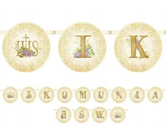 Girlianda, banerio užrašas Pirmoji Komunija, dekoracijos komunijai, papuošalai komunijai 2m