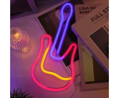 Gitara neoninis ženklas, muzikos natų neoninis ženklas, neoninė naktinė lemputė, neoninė lempa su 2 kabliukais, maitinama baterijomis arba usb neoninė lemputė, muzikos neoninė lemputė, neoninė meno lemputė, roko lemputės ženklas namams, miegamojo dekoras