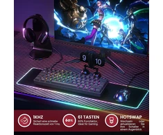 Gk61 s karšto keitimo mechaninė žaidimų klaviatūra - 62 klavišų daugiaspalvis rgb led apšvietimas, skirtas pc/mac žaidėjams - iso vokiečių išdėstymas (gateron Mechaninė Raudona, juoda)