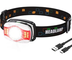Glangeh įkraunamas led galvos žibintas su 1200 mah baterija, itin ryškus galvos žibintas su balta ir raudona šviesa, 6 šviesos režimai, ipx4 atsparus vandeniui, 45° reguliuojamas bėgimo žibintas bėgiojimui, žvejybai, žygiams