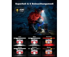 Glangeh įkraunamas led galvos žibintas su 1200 mah baterija, itin ryškus galvos žibintas su balta ir raudona šviesa, 6 šviesos režimai, ipx4 atsparus vandeniui, 45° reguliuojamas bėgimo žibintas bėgiojimui, žvejybai, žygiams