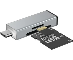 Glasflength Sd kortelių skaitytuvas, Usb C Sd kortelių skaitytuvas aliumininis, skirtas Tf/micro Sd/sdxc/sdhc/micro Sdxc/micro Sdhc 2-in-1 kortelių skaitytuvas Otg adapteris nešiojamiesiems kompiuteriams Android telefonams (pilkas)