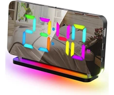Glasflength Skaitmeninis žadintuvas, Led skaitmeninis žadintuvas, 5 ryškumo skaitmeninis laikrodis su 11 Rgb naktine lempute, 5 garsumo skaitmeninis žadintuvas su šviečiančiais skaičiais, 7 colių veidrodinis laikrodis, skaitmeninis miegamojo laikrodis
