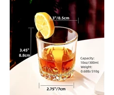 Glaskey viskio stiklų rinkinys, 4 vnt., 300 ml krištolinės kokteilinės taurės be švino, viskio taurė kokteiliams, romui, degtinei, škotiškam viskiui, džinui, konjakui, vandeniui, galima plauti indaplovėje, viskio taurė dovana vyrams tėčiui