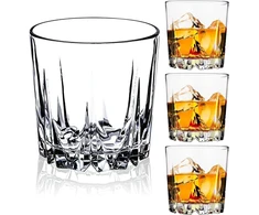 Glaskey viskio stiklų rinkinys, 4 vnt., 300 ml krištolinės kokteilinės taurės be švino, viskio taurė kokteiliams, romui, degtinei, škotiškam viskiui, džinui, konjakui, vandeniui, galima plauti indaplovėje, viskio taurė dovana vyrams tėčiui
