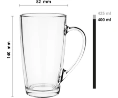 Glasmark Krosno 1992 stiklinių rinkinys kavai, arbatai su rankena, 4 vnt., 400 ml, kavos, arbatos, latte stiklinė, arbatos puodeliai, stikliniai puodeliai, didelė gėrimų stiklinė, galima plauti indaplovėje, Alex, skaidri
