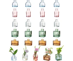 Glasseam dekoratyvinės spalvoto stiklo vazos, mini vazų rinkinys iš 20, elegantiškos mažos vazos stalo dekoravimui, moderni gėlių vaza vestuvių stalo viršūnėms, gražios stiklinės vazos gėlių vazos Kalėdoms