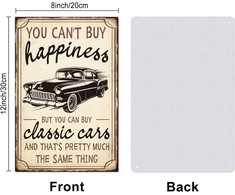 Globleland metalinis ženklas "you Can't Buy Happiness" su klasikiniais automobiliais, vintažinis metalinis ženklas 30×20 cm, juokinga sienų dekoracija namams, ūkiui, barui, kavinei, klubui