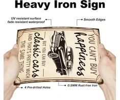 Globleland metalinis ženklas "you Can't Buy Happiness" su klasikiniais automobiliais, vintažinis metalinis ženklas 30×20 cm, juokinga sienų dekoracija namams, ūkiui, barui, kavinei, klubui