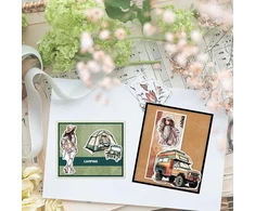 Globleland silikoninis antspaudas "keliaujanti moteris": karavanas, palapinė, skaidrus antspaudas moterims, skirtas kortelių gamybai, "pasidaryk pats" scrapbooking amatams
