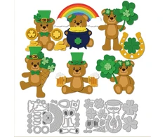 Globleland st patrick's day bear cutting dies metal retro multilayer lucky bear shakers cutting template paper cutting dies for scrapbooking card making crafts paper cards
