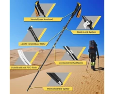 Glymnis trekingo lazdos, reguliuojamos vaikščiojimo lazdos iš 7075 aliuminio, 110-130 cm, su užspaudžiamu užraktu ir 4 poromis guminių antgalių trekingui