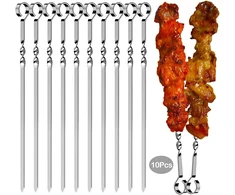 Gocroween 10 vnt. iešmų kepsninei, nerūdijančio plieno iešmai kepsninei, Bbq adatos, 38,5 cm ilgio metaliniai kebabų iešmai visai mėsai, daržovėms, duonai, pyragams ir kt.