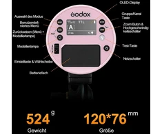 Objektyvas Godox Rožinės spalvos Ad100pro rinkinio blykstė fotografijai, 100ws 2.4g belaidė Hss 1/8000s lauko blykstė, 2600 Mah baterija 0.01, Ttl Hss, lengva, nešiojama, kompaktiška, skirta fotoaparatui, modeliavimo lemputė