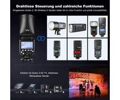 Objektyvas Godox V1s apvalus blykstė fotoaparatui 76 W Speedlite profesionali blykstė fotoaparatui 1/8000 Hss 2.4g belaidė X sistema Ttl su 2600 Mah ličio jonų baterija, suderinama su Sony A7iv A7iii A7riii A7rii A7c a6400 a6000 a9 a77