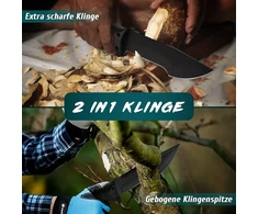 Golden Bird lauko peilis, skirtas išgyvenimui, juodas 2-in-1 medžioklinis peilis fiksuotu ašmenimis su Oxford dėklu - 58hrc anglinio plieno bushcraft peilis, pilno ilgio išgyvenimo peilis su pjūklu