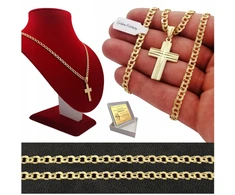Golden Celebrity Elegantiška auksinė grandinėlė + kryžiaus pakabukas 925/585 krikštynoms + graviravimas