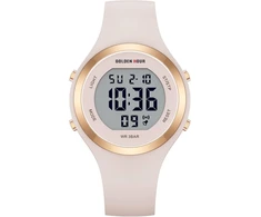 Golden Hour skaitmeninis laikrodis moterims, 5atm atsparus vandeniui sportinis chronografas su silikoniniu dirželiu, elegantiški sportiniai laikrodžiai moterims su data, šviesos efektu, lengvai įskaitomas ciferblatas