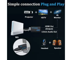 Goldoars Wii Hdmi adapteris, Wii į Hdmi adapteris, 1080p/720p Hd konverterio adapteris su 3,5 mm stereo garso lizdu + 1,5 m Hdmi kabelis, palaiko Ntsc/pal formatą Smart Tv Hdtv (juodas)