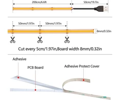 Goming Dc 5 V Usb Cob Led juosta oranžinė Led juosta Ip65 atspari vandeniui 2 m 320 Led/m Led juosta lipni šviesos juosta namų televizoriaus apšvietimui vitrinos apšvietimui