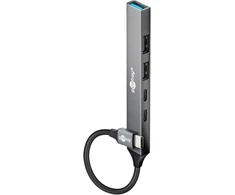 Goobay 5 prievadų usb 3.2 hub slim/usb multiple plug, usb skirstytuvas, usb hub/slim usb-c į 3x usb-a ir 2x usb-c multiport adapteris usb 3.0 hub / 5 gbits usb skirstytuvas / 74460